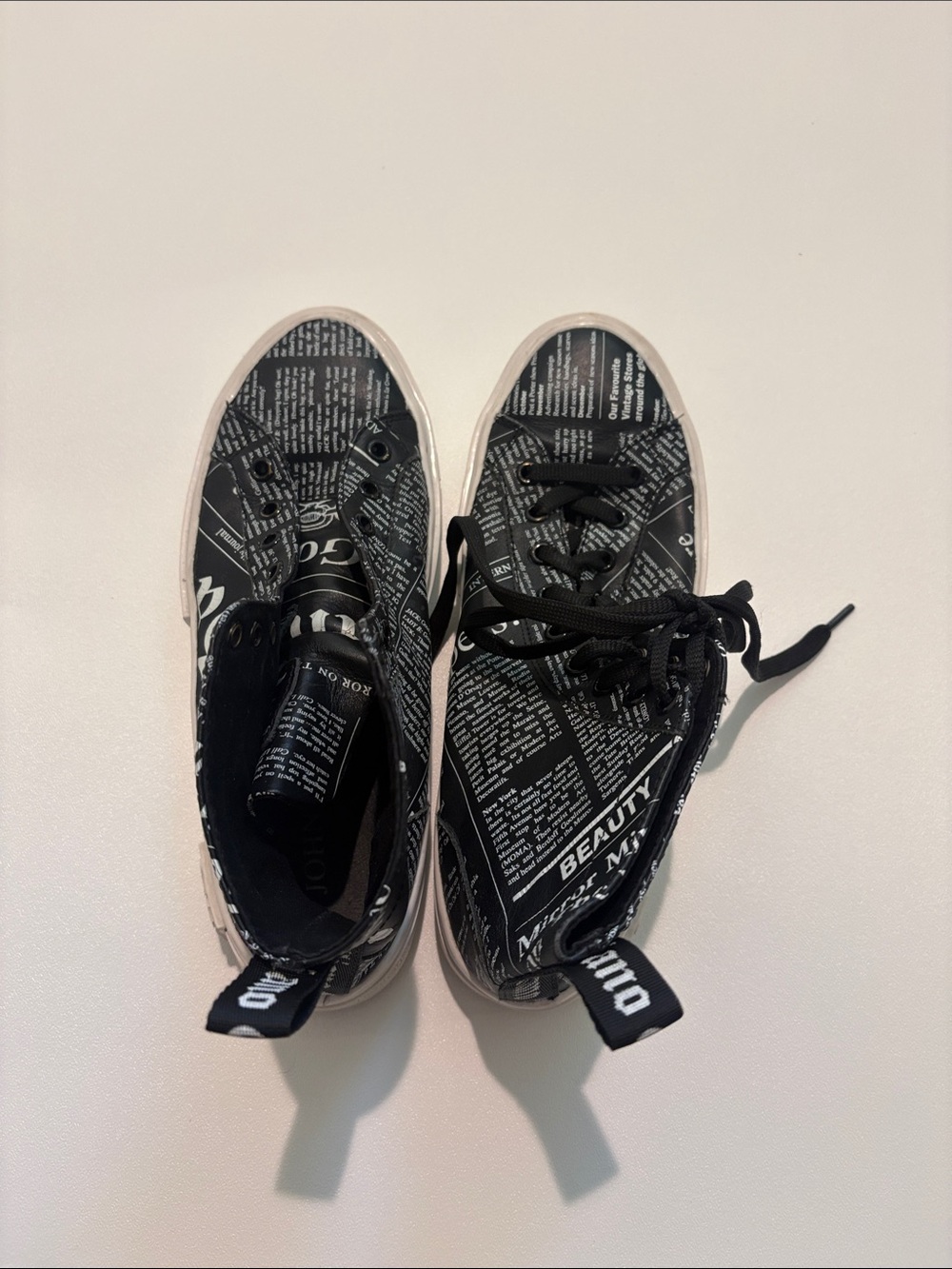 John Galliano Black Newsprint High-Top Sneakers